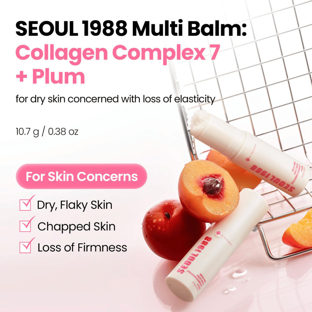K-SECRET SEOUL 1988 Multi Balm Collagen Complex 7 + Plum 10,7 g – bálsamo hidratante para piel seca y piel con firmeza reducida.