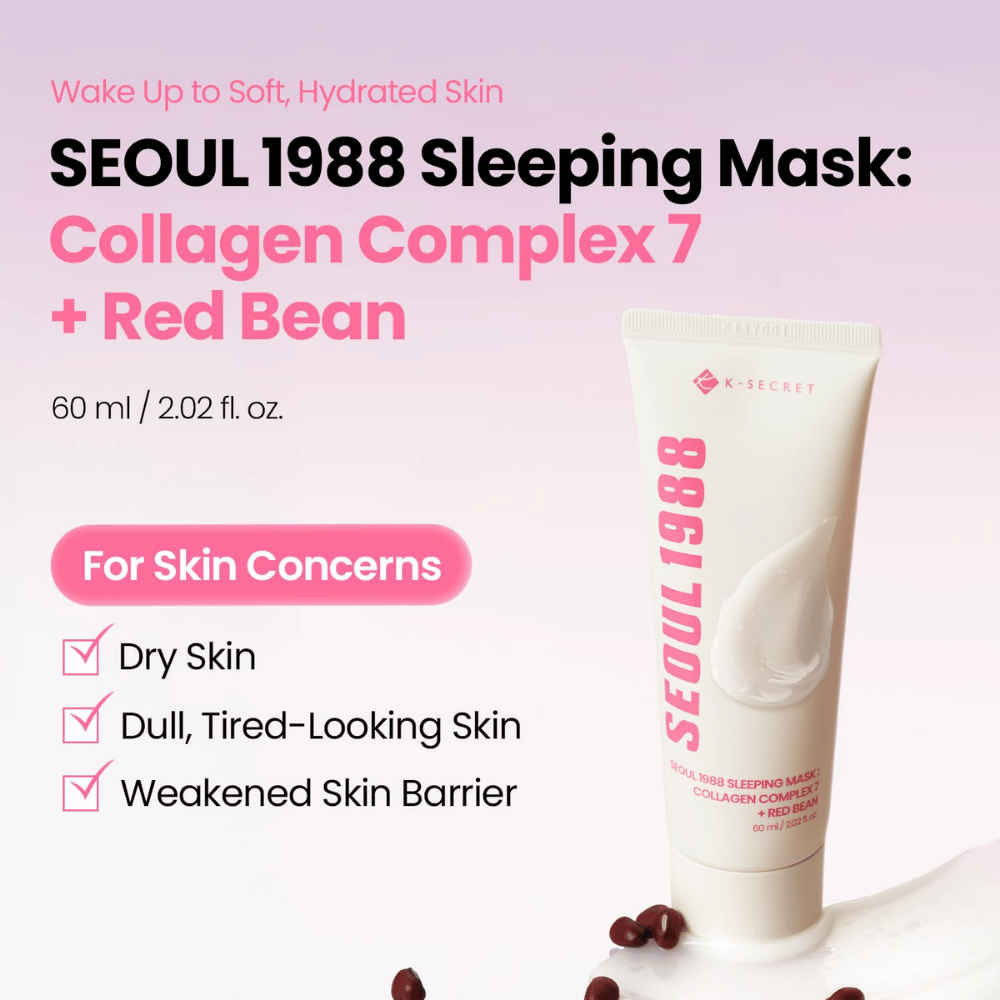 K-SECRET SEOUL 1988 Sleeping Mask 60 ml – mascarilla de noche coreana para piel seca, apagada y deshidratada.