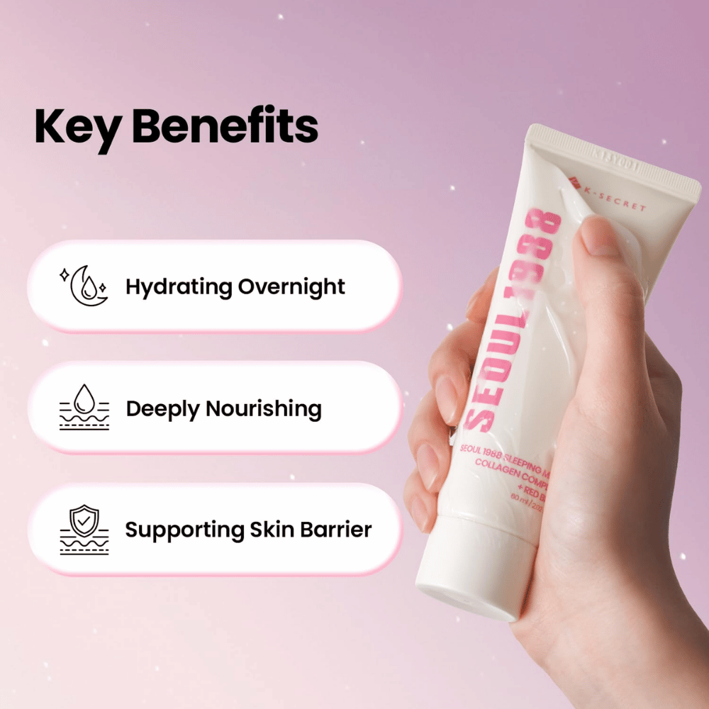 K-SECRET SEOUL 1988 Sleeping Mask – mascarilla de noche hidratante y nutritiva que ayuda a fortalecer la barrera cutánea.