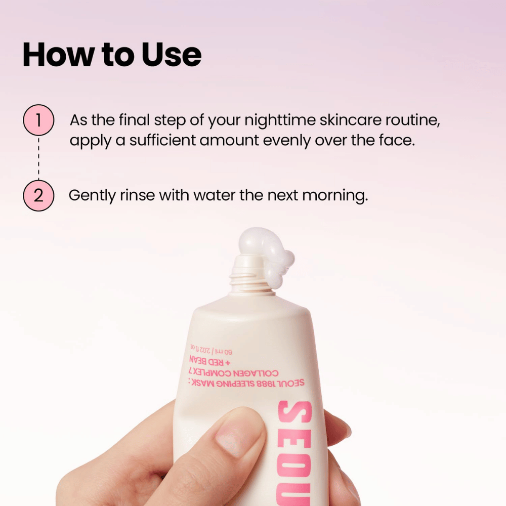 K-SECRET SEOUL 1988 Sleeping Mask – mascarilla de noche con Collagen Complex 7 y Red Bean que se aplica como último paso de la rutina de noche.