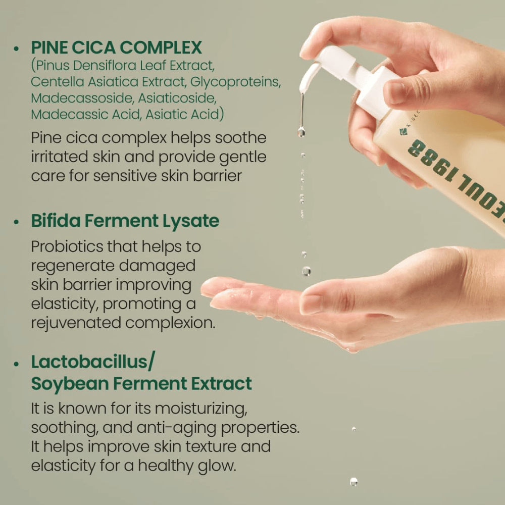 Imagen con ingredientes principales en SEOUL 1988 Cleansing Oil