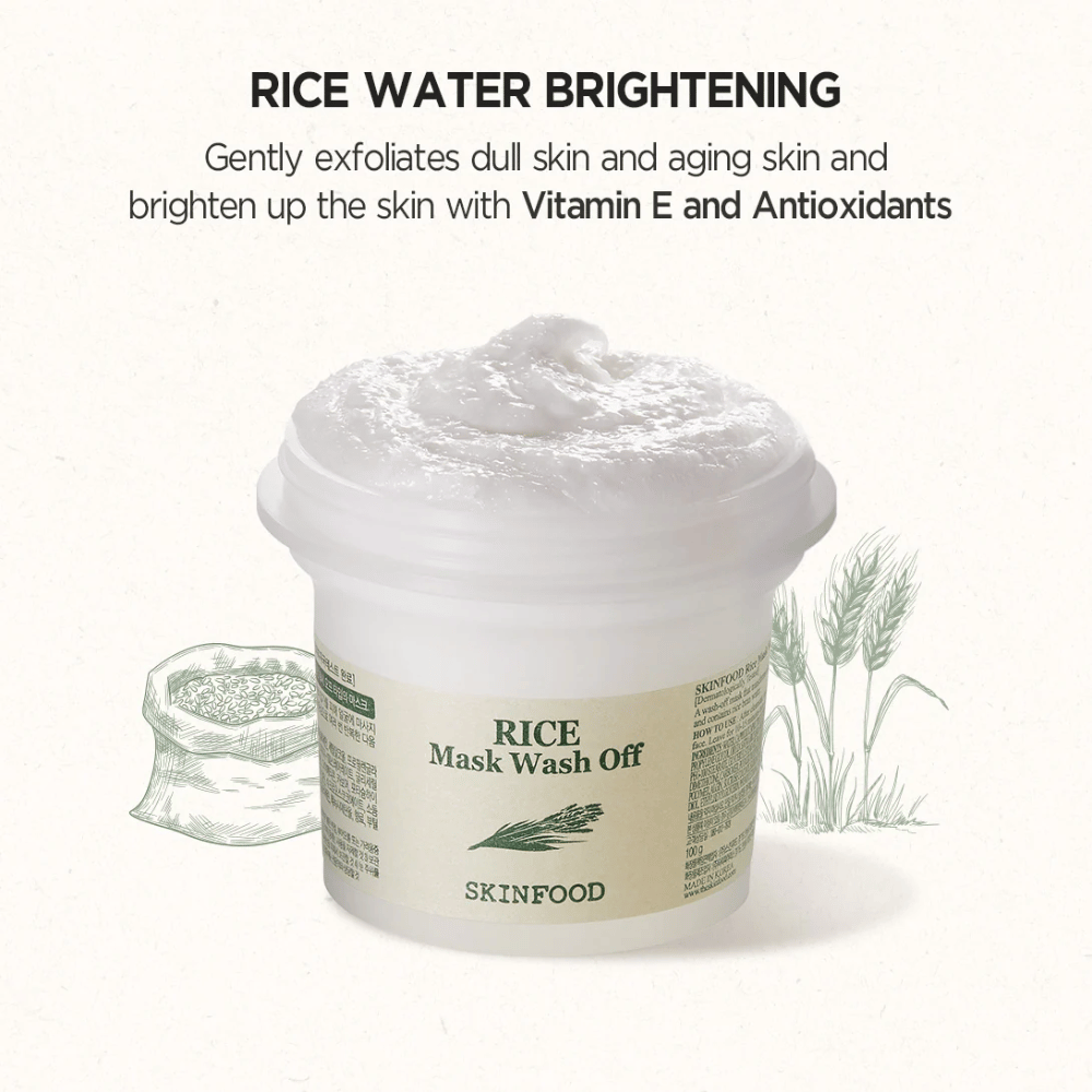 SKINFOOD's Rice Mask Wash Off 120g se recomienda para aclarar y ayudar a la piel.