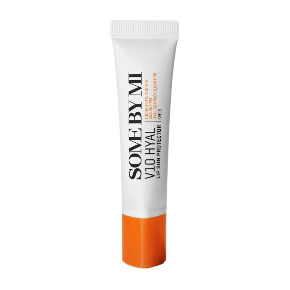 Un tubo Some By Mi V10 Hyal Lip Sun Protector SPF15 7ml sobre fondo blanco.