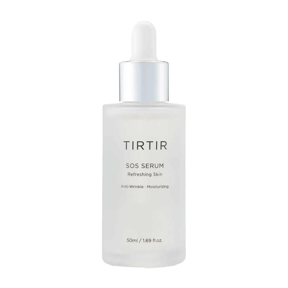 Botella con TIRTIR SOS Serum, destinada para el cuidado de la piel refrescante e hidratante.