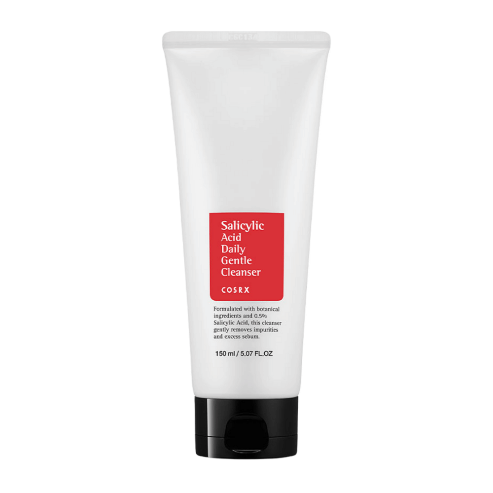 COSRX Salicylic Acid Daily Gentle Cleanser 150 ml en tubo blanco con tapa negra y etiqueta roja.