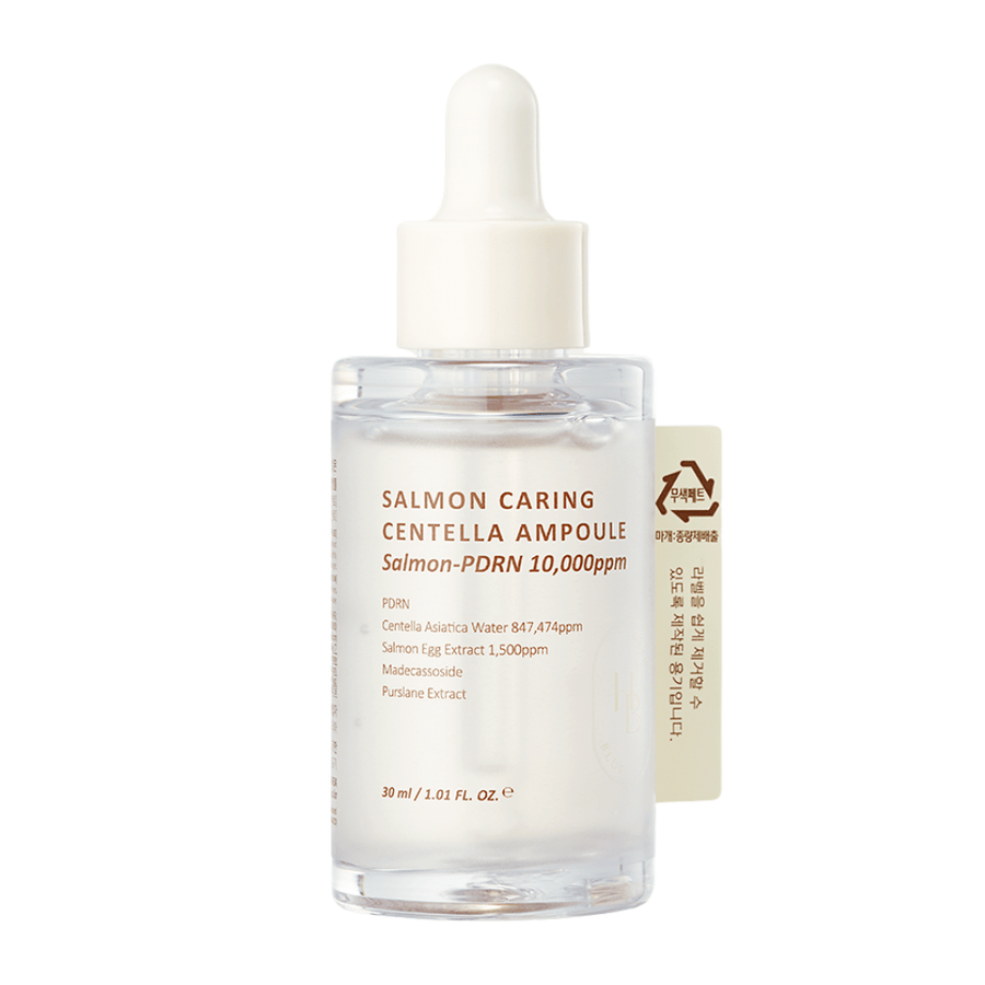 Heveblue Salmon Caring Centella Ampoule Salmon-PDRN 10,000ppm – suero coreano para calmar el enrojecimiento, fortalecer la barrera cutánea y proporcionar piel hidratada