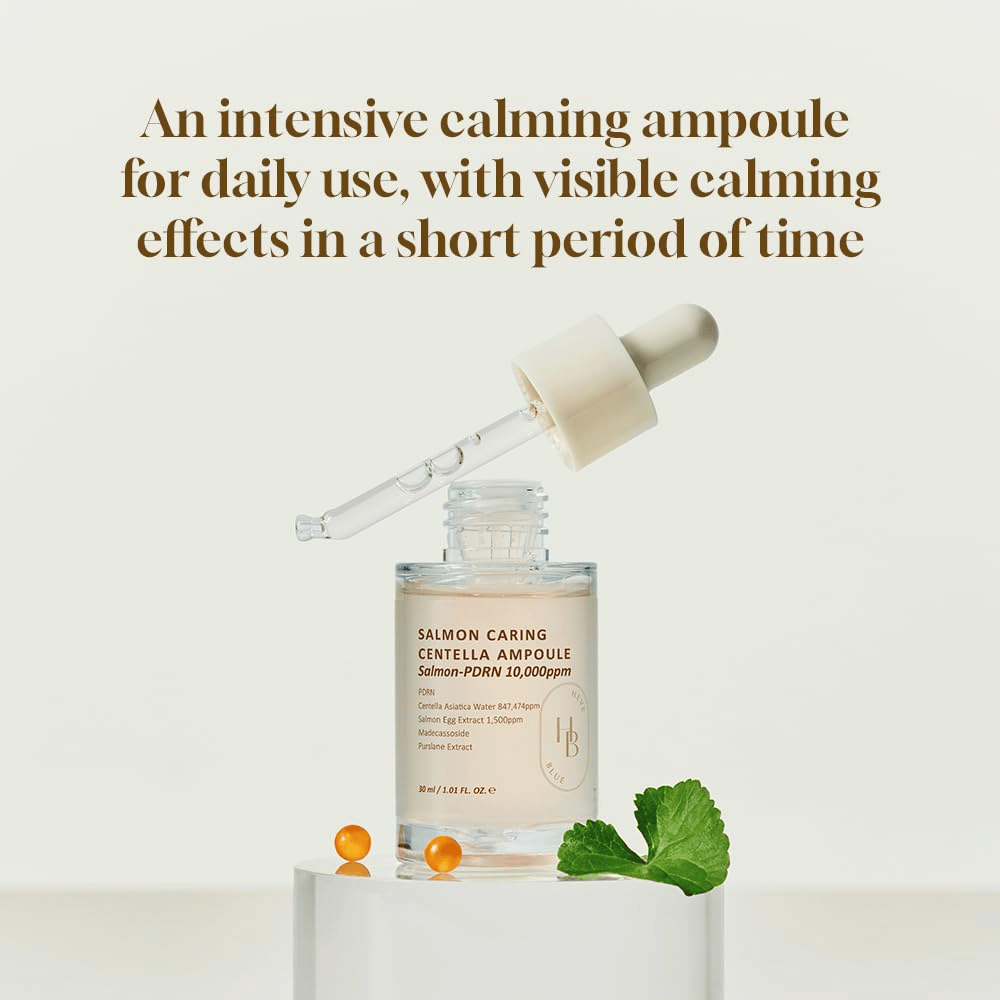 Heveblue Salmon Caring Centella Ampoule 30 ml con PDRN y centella asiática – ampolla intensamente calmante para uso diario y mejora visible de la piel