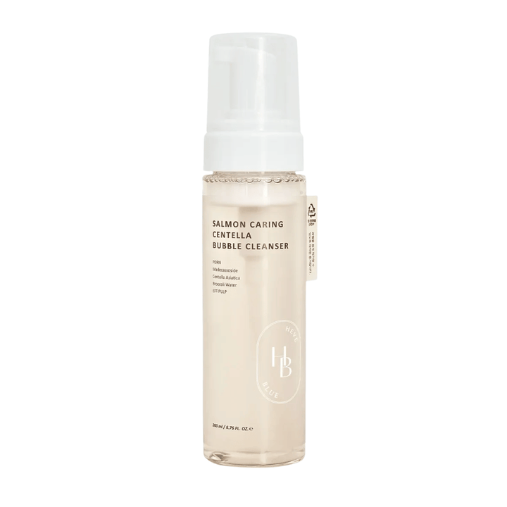 Heveblue Salmon Caring Centella Bubble Cleanser limpiador facial – espuma limpiadora coreana con Centella Asiatica y PDRN que ayuda a limpiar los poros, calmar la piel e hidratar.