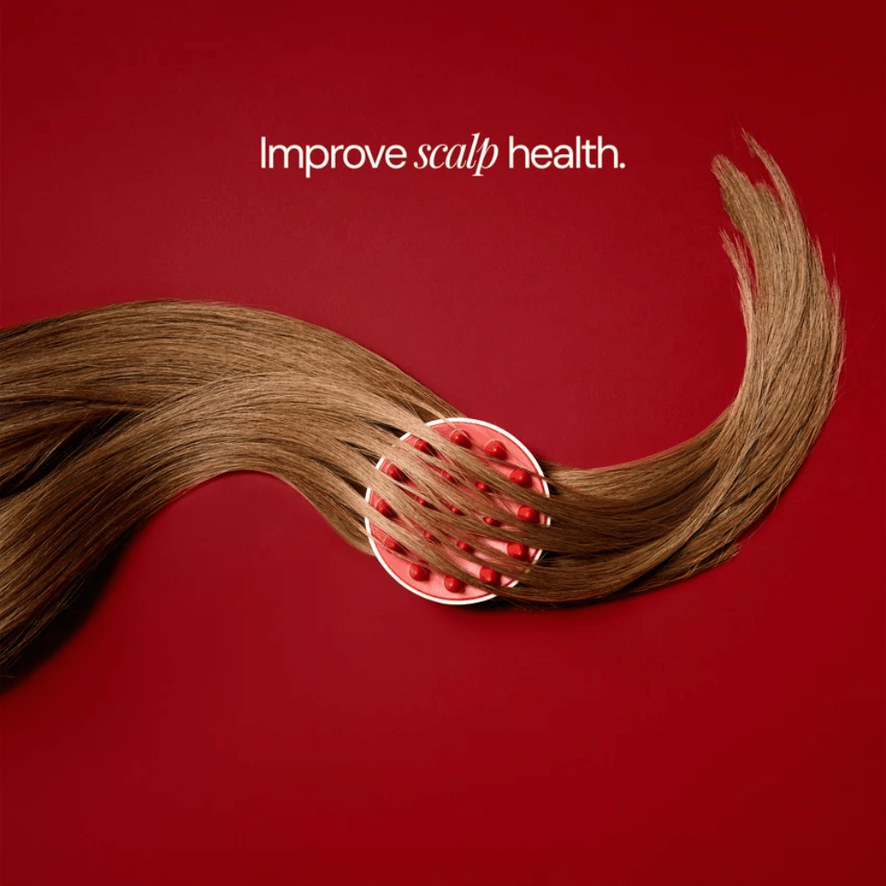 Scalp Massage Brush – cepillo de masaje rojo y blanco con púas de silicona para el cuero cabelludo