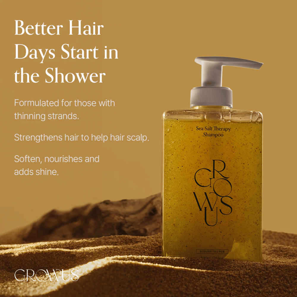 GROWUS Sea Salt Therapy Shampoo que fortalece el cabello fino, brinda brillo y cuida el cuero cabelludo con sal marina