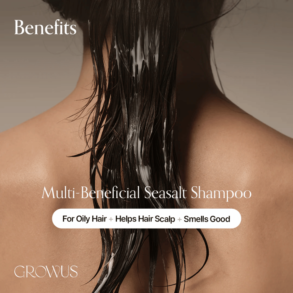 GROWUS Sea Salt Therapy Shampoo que limpia el cuero cabelludo graso, equilibra el aceite y mejora la salud del cuero cabelludo