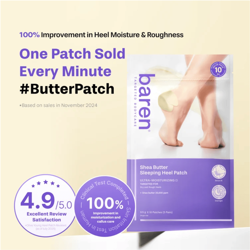 BAREN Shea Butter Sleeping Heel Patch – parche hidratante para talones más suaves y menos ásperos
