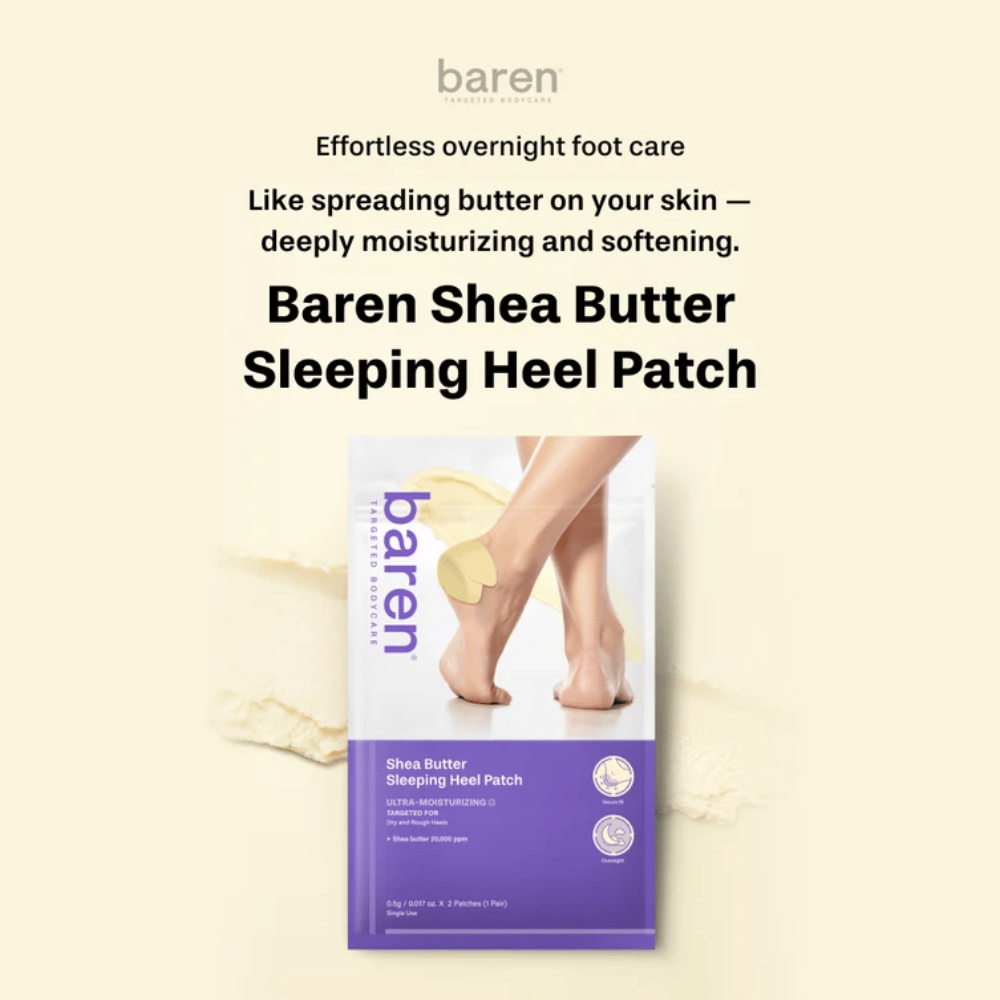 BAREN Shea Butter Sleeping Heel Patch – tratamiento nocturno hidratante con manteca de karité para talones secos