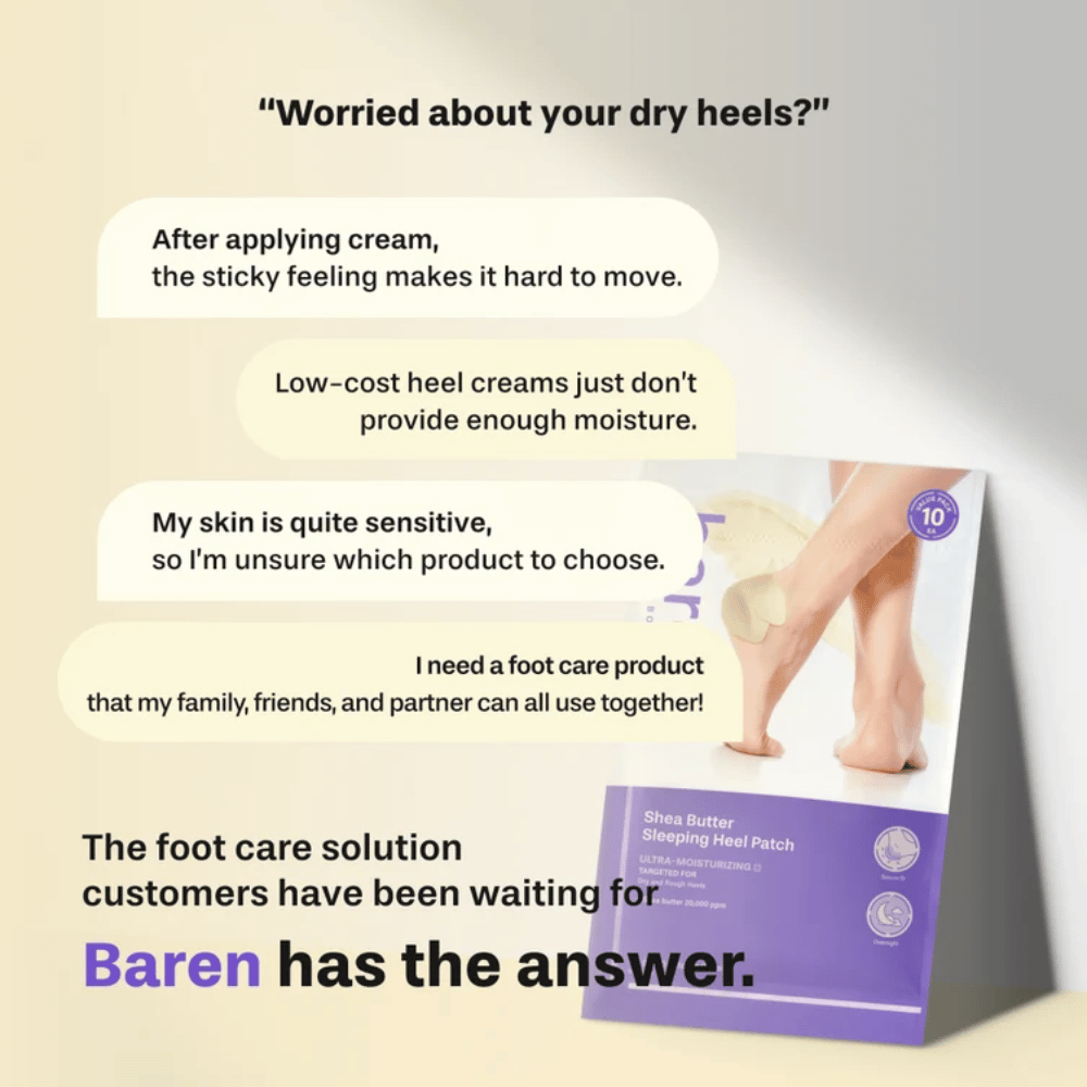 BAREN Shea Butter Sleeping Heel Patch – cuidado intensivo de los pies para talones secos y ásperos