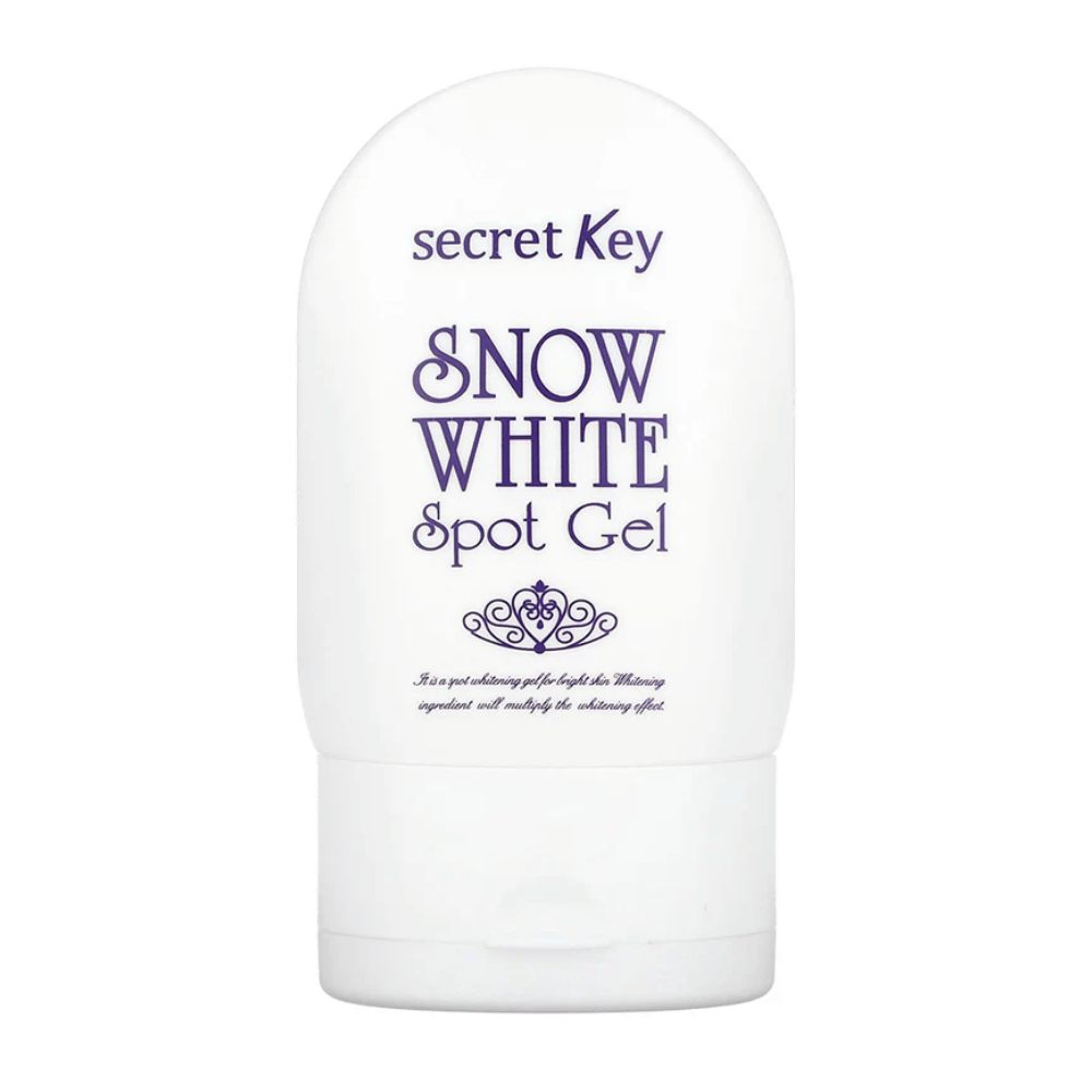 Imagen del producto de Secret Key Snow White Spot Gel en un empaque blanco con texto lila.