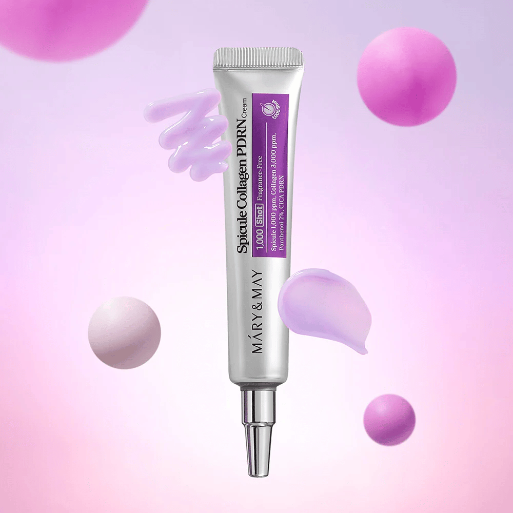 Mary & May Spicule Collagen PDRN Cream con textura de crema, cuidado de la piel coreano avanzado que estimula la renovación celular y proporciona una piel más firme.
