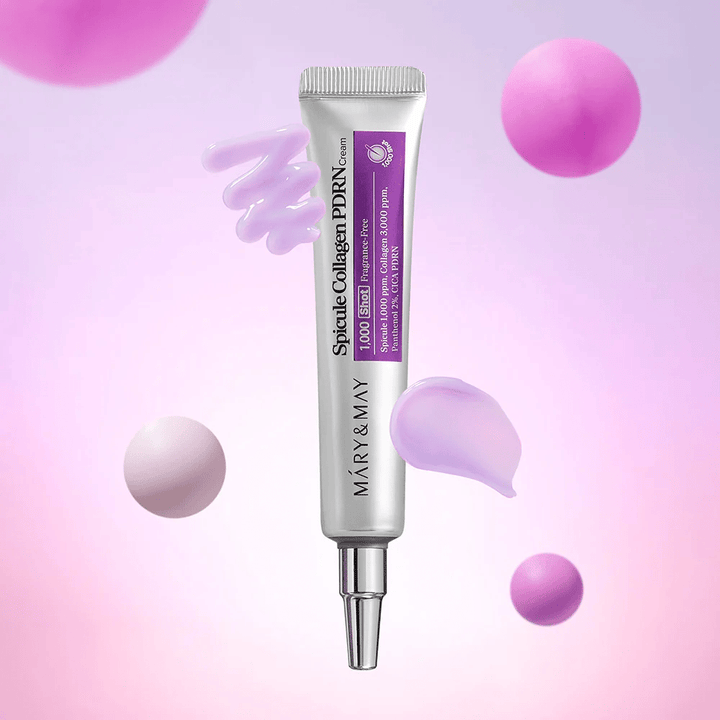 Mary & May Spicule Collagen PDRN Cream con textura de crema, cuidado de la piel coreano avanzado que estimula la renovación celular y proporciona una piel más firme.