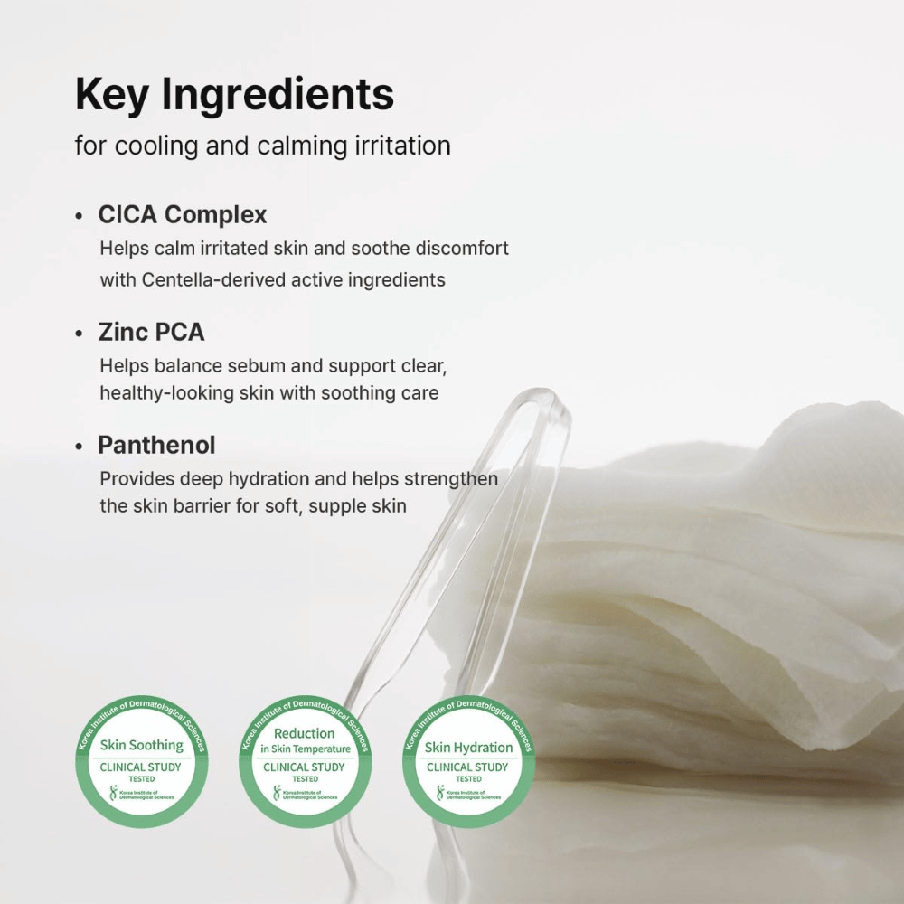 Imagen – ingredientes (EEAT + SEO)
Dr. Althea Stretchfit Calming Pad con CICA Complex, Zinc PCA y Panthenol que calman la piel, equilibran el sebo y fortalecen la barrera cutánea.