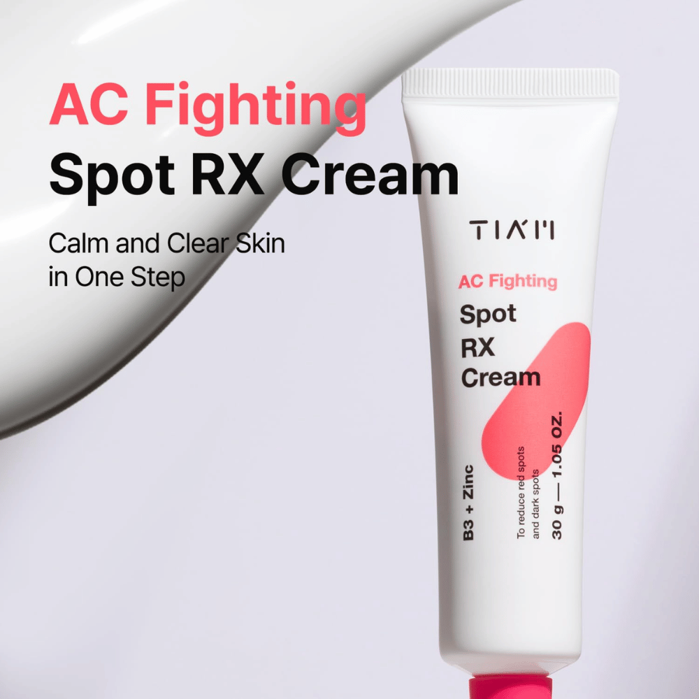 TIA'M AC Fighting Spot RX Cream – crema calmante que proporciona una piel más clara en un paso con ingredientes nutritivos como B3 y zinc.