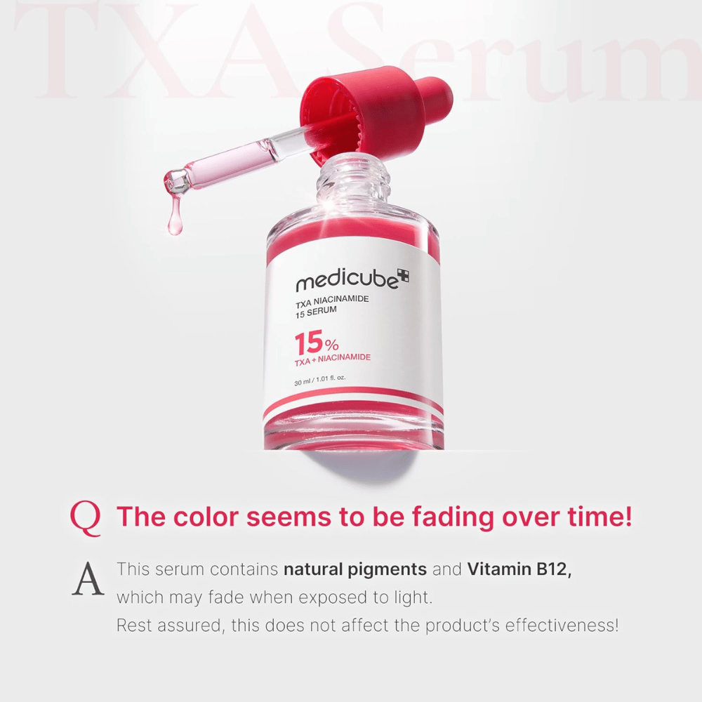1. Medicube TXA Niacinamide 15 Serum 30 ml – sérum con ácido tranexámico y niacinamida cuyo color puede desvanecerse por la exposición a la luz