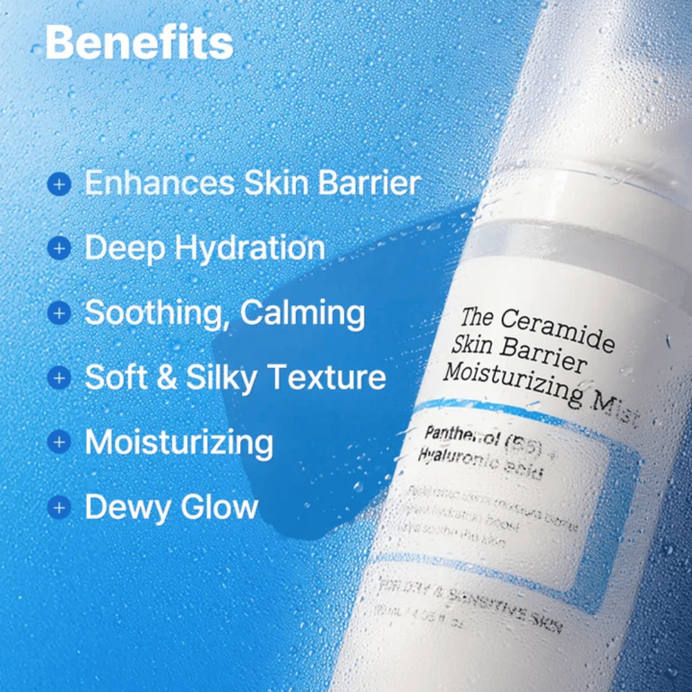 COSRX Ceramide Skin Barrier Mist – proporciona hidratación profunda, calma la piel y ofrece un acabado suave y sedoso.