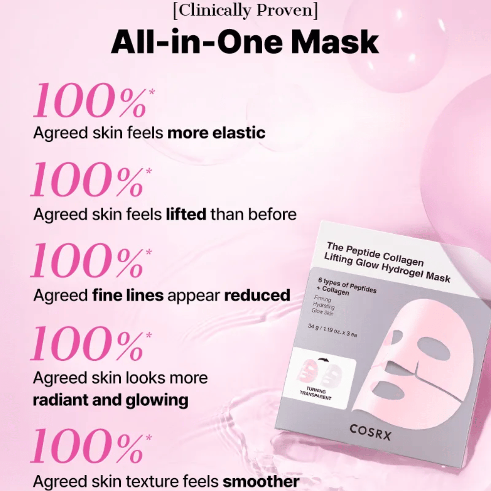 COSRX Peptide Collagen Mask – el 100 % experimenta una piel más firme, elástica y radiante con una textura más uniforme.