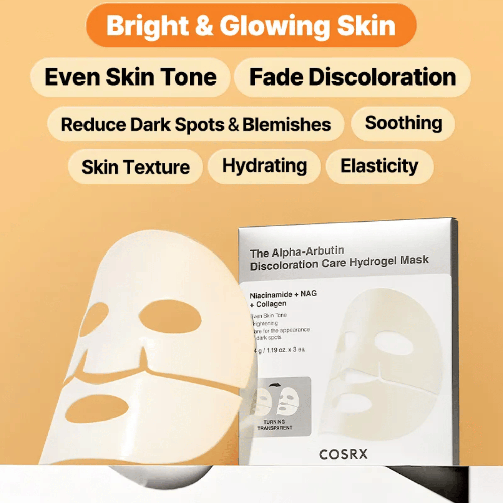 COSRX Mascarilla de Hidrogel con Alfa-Arbutina – Sheet mask que proporciona luminosidad, tono de piel más uniforme, reduce manchas oscuras y mejora la elasticidad de la piel.