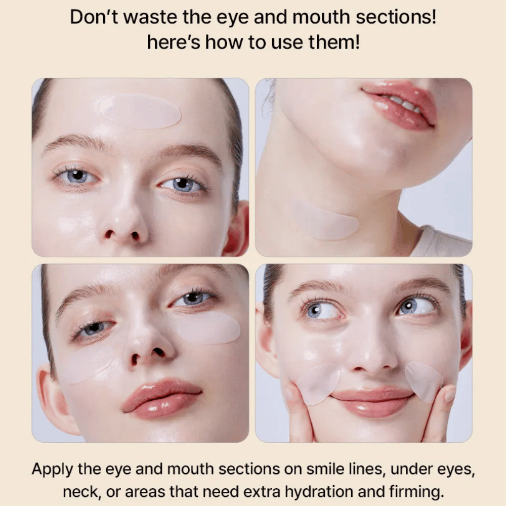 Uso de COSRX Mascarilla de Hidrogel con Alfa-Arbutina alrededor de los ojos y la boca – Sheet mask multifuncional que proporciona hidratación adicional y firmeza donde la piel más lo necesita.