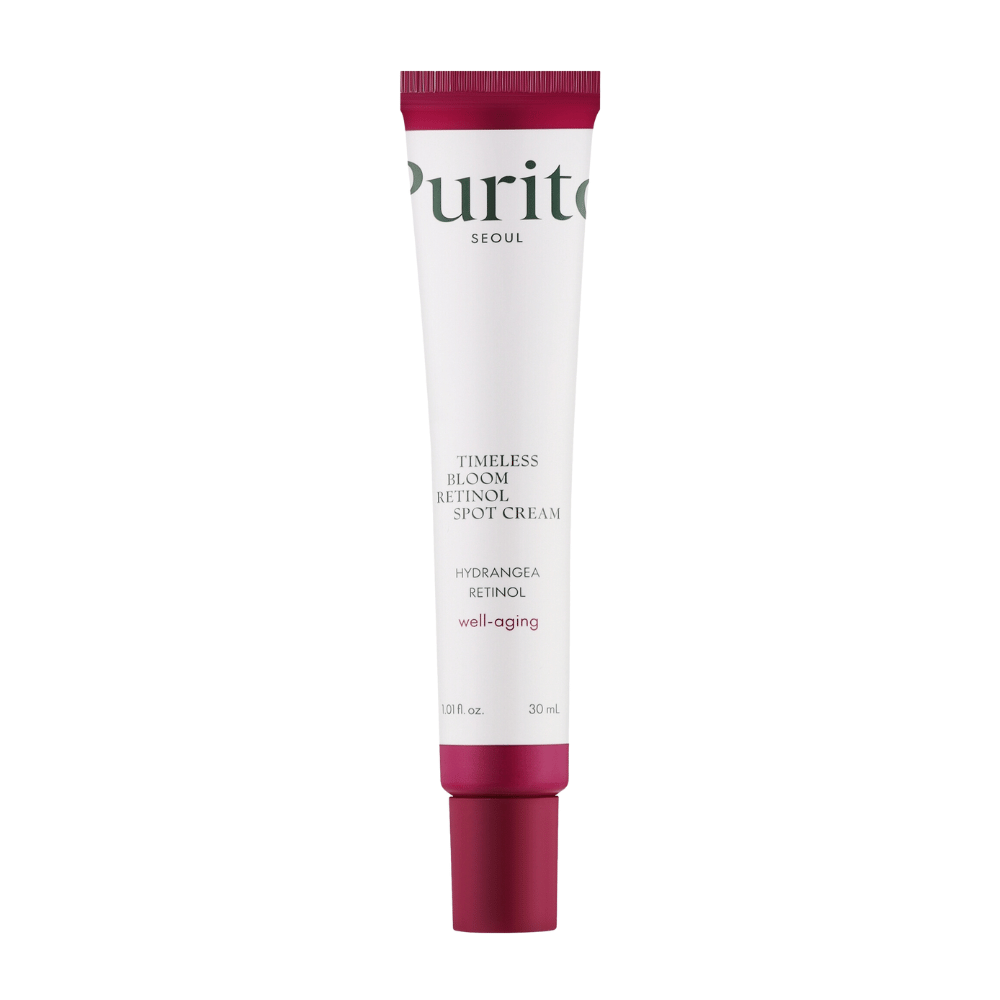 Purito Timeless Bloom Retinol Spot Cream es una crema anti-envejecimiento eficaz enriquecida con retinol y extracto de hortensia. Reduce las líneas finas, mejora la firmeza de la piel y promueve un tono de piel uniforme. Perfecto para el cuidado dirigido y el bienestar de la piel.