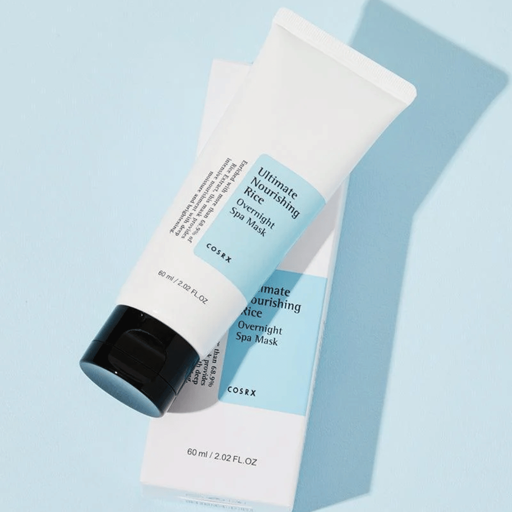 COSRX Ultimate Nourishing Rice Overnight Spa Mask con caja 60 ml mascarilla nocturna nutritiva para un tono de piel más uniforme
