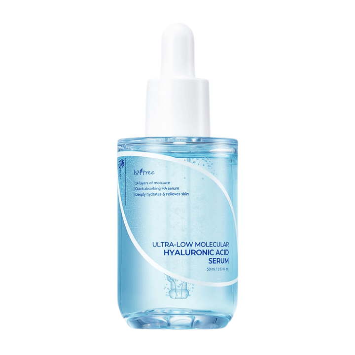 Isntree Ultra-Low Molecular Hyaluronic Acid Serum 50 ml, suero facial de fácil absorción con ácido hialurónico de ultra baja molecular para hidratación intensa y profunda.