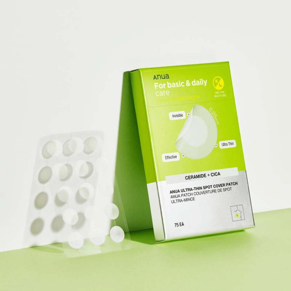 Anua Ultra-Thin Spot Cover Patch son perfectos para el cuidado diario de manchas. Con un diseño ultrafino e ingredientes como ceramidas y Cica, calman la piel, protegen contra la contaminación y son invisibles al usarse. ¡Para un cuidado de la piel simple y efectivo!
