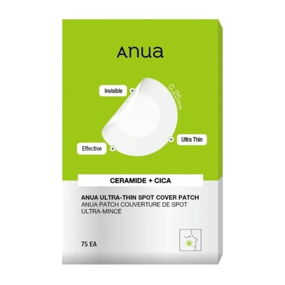 Anua Ultra-Thin Spot Cover Patch es un tratamiento de manchas ultrafino e invisible con ceramidas y Cica. Efectivo para calmar la piel irritada y proteger contra la contaminación. ¡Perfecto para un uso discreto día y noche!