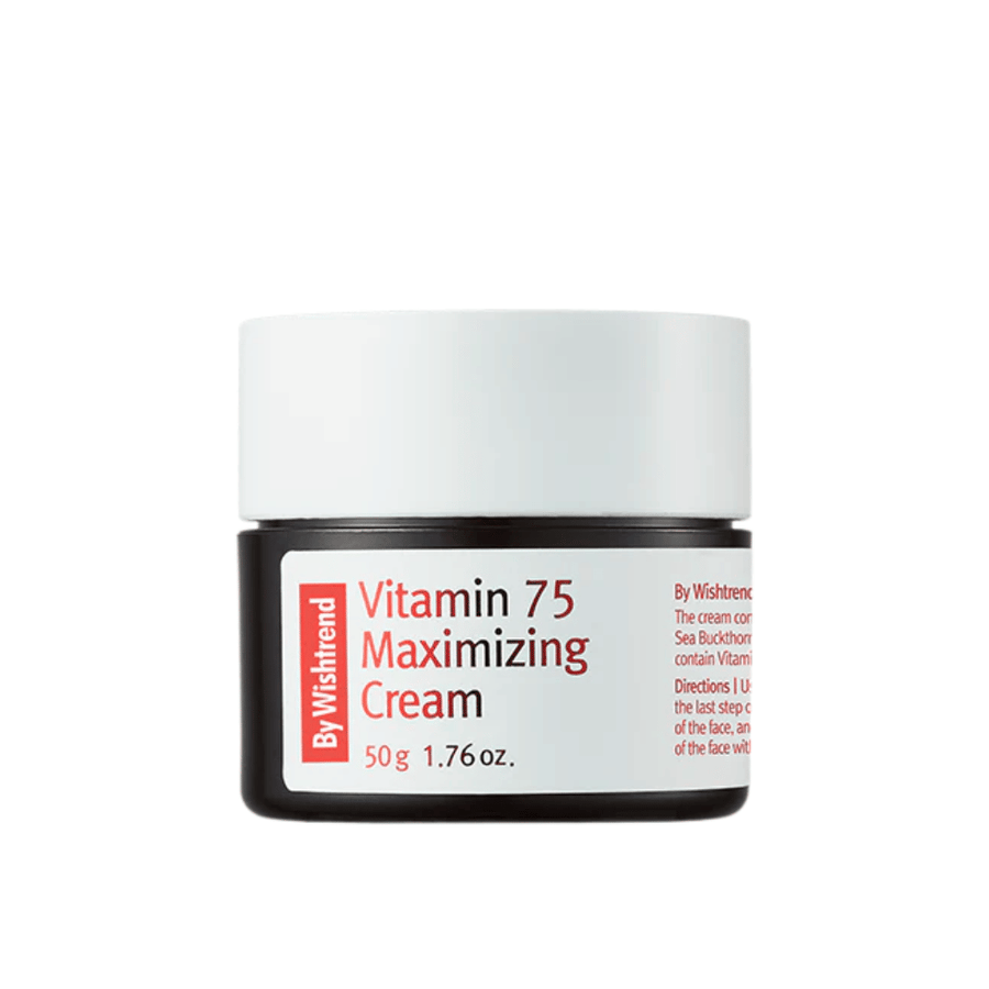 By Wishtrend Vitamin 75 Maximizing Cream textura en crema en tarro que se absorbe rápidamente e hidrata la piel sin sentirse pesada.
