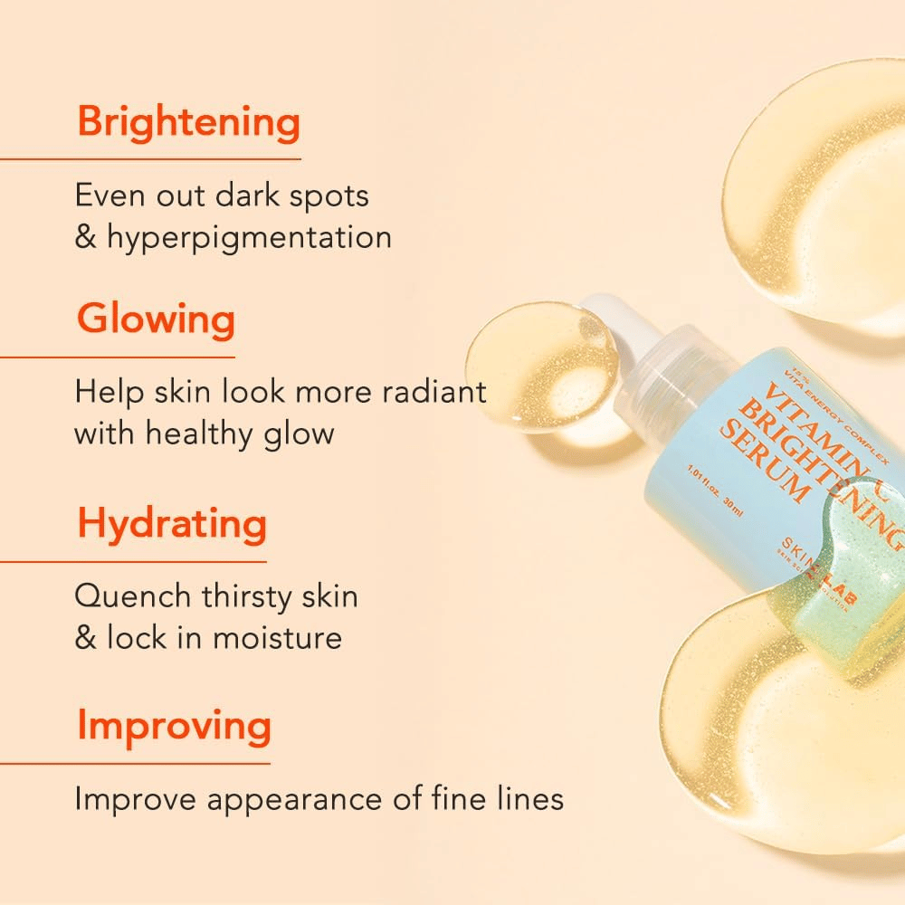 Skin&Lab Vitamin C Brightening Serum mejora el tono y la textura de la piel al reducir las manchas oscuras y la hiperpigmentación. Hidrata, da un brillo saludable y mejora la elasticidad de la piel. Perfecto para dar a la piel un aspecto radiante y uniforme.