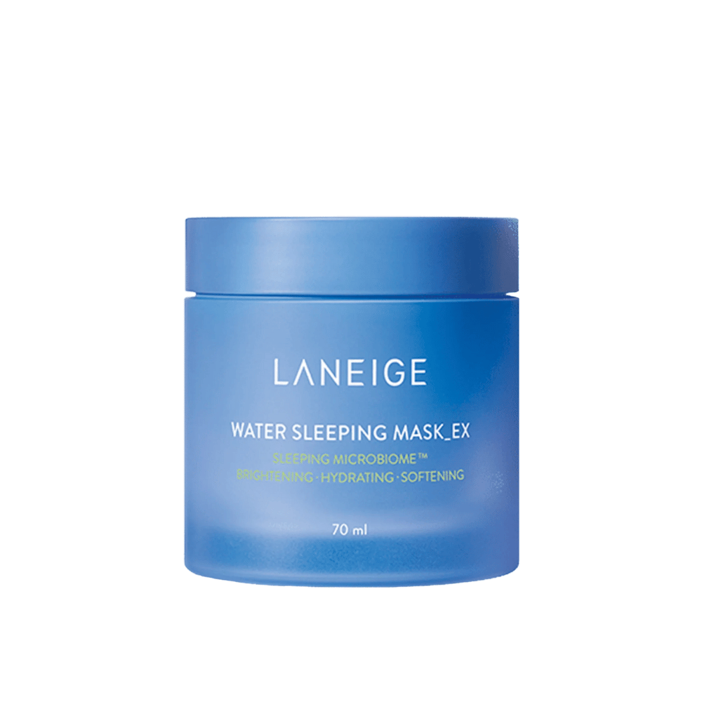 LANEIGE Water Sleeping Mask_EX en tarro azul con texto blanco y verde, recortado sobre fondo blanco.