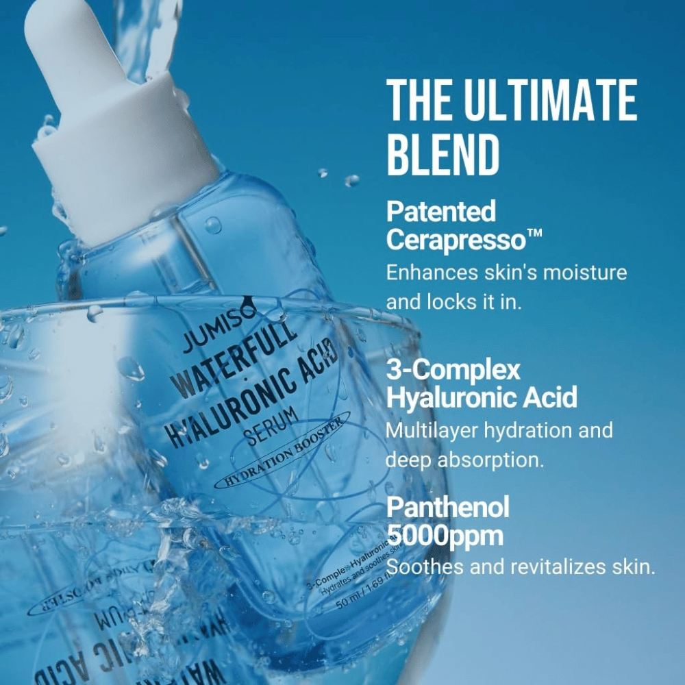 Jumiso Waterfull Hyaluronic Acid Serum con 3-Complex Ácido Hialurónico y Pantenol 5000ppm – sérum hidratante que fortalece la barrera cutánea y proporciona hidratación profunda