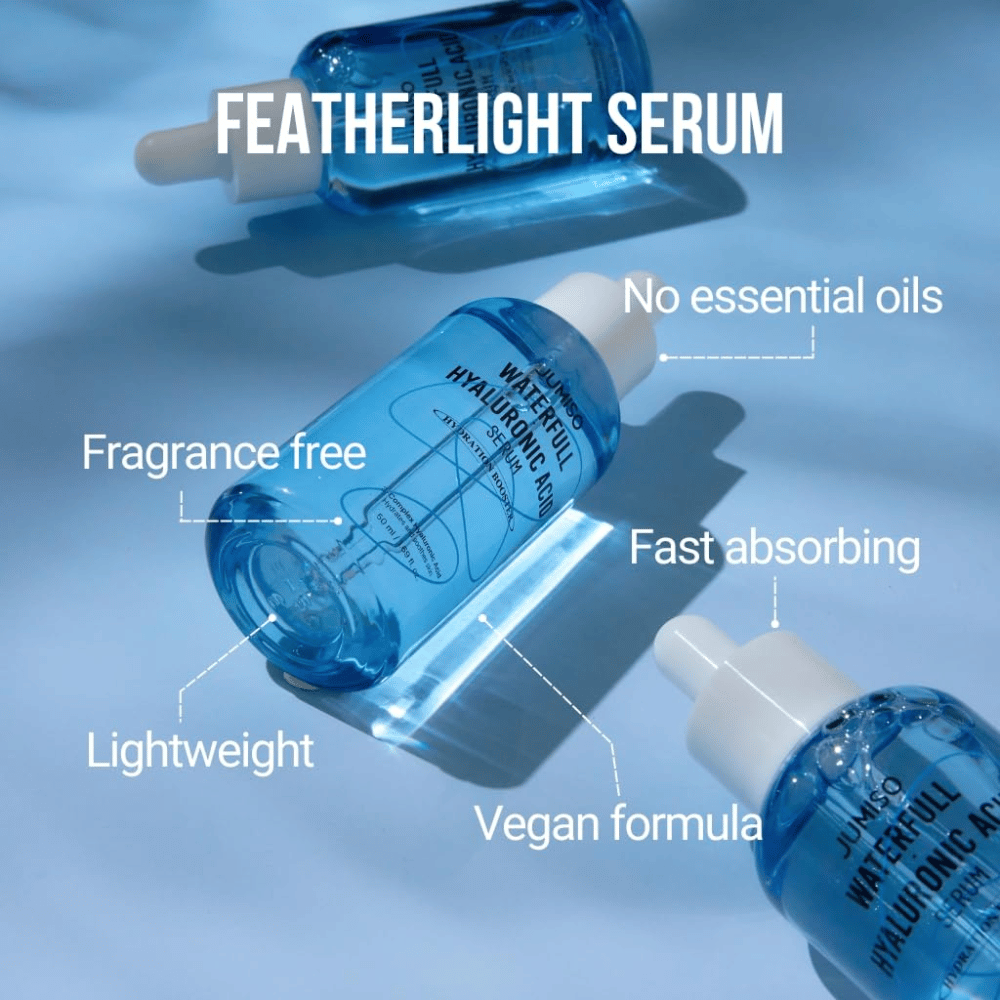 Jumiso Waterfull Hyaluronic Acid Serum – suero de ácido hialurónico ligero sin perfume ni aceites esenciales, suero hidratante vegano y de rápida absorción para todo tipo de pieles