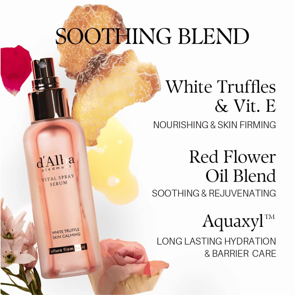 d'Alba White Truffle Vital Spray Serum – trufa blanca, vitamina E, aceites florales y Aquaxyl para hidratación y cuidado de la barrera cutánea