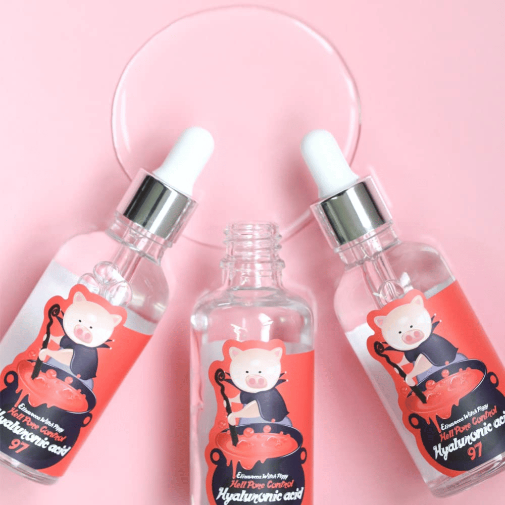 Elizavecca Witch Piggy Hell Pore Control Hyaluronic Acid 97 suero con pipeta, suero de ácido hialurónico hidratante que proporciona intensa humedad y efecto voluminizador.