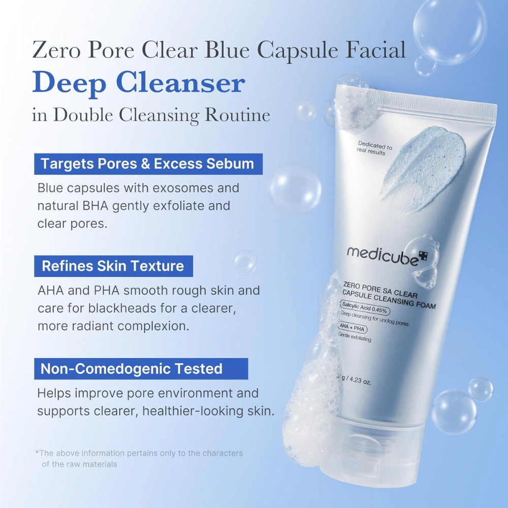 Medicube Zero Pore SA Clear Capsule Cleansing Foam – limpieza facial profunda que equilibra el sebo y mejora la textura de la piel.