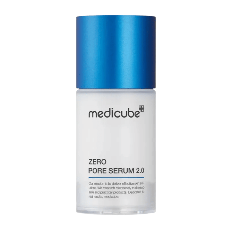 Medicube Zero Pore Serum 2.0 sobre fondo blanco, un suero de cuidado de la piel coreano que cuida los poros, hidrata la piel y proporciona un resultado más uniforme.