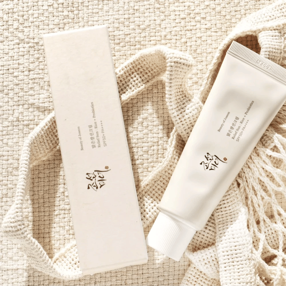 Beauty of Joseon Relief Sun SPF50+ PA++++ 50ml – crema solar ligera con extracto de arroz y probióticos para protección solar diaria e hidratación.