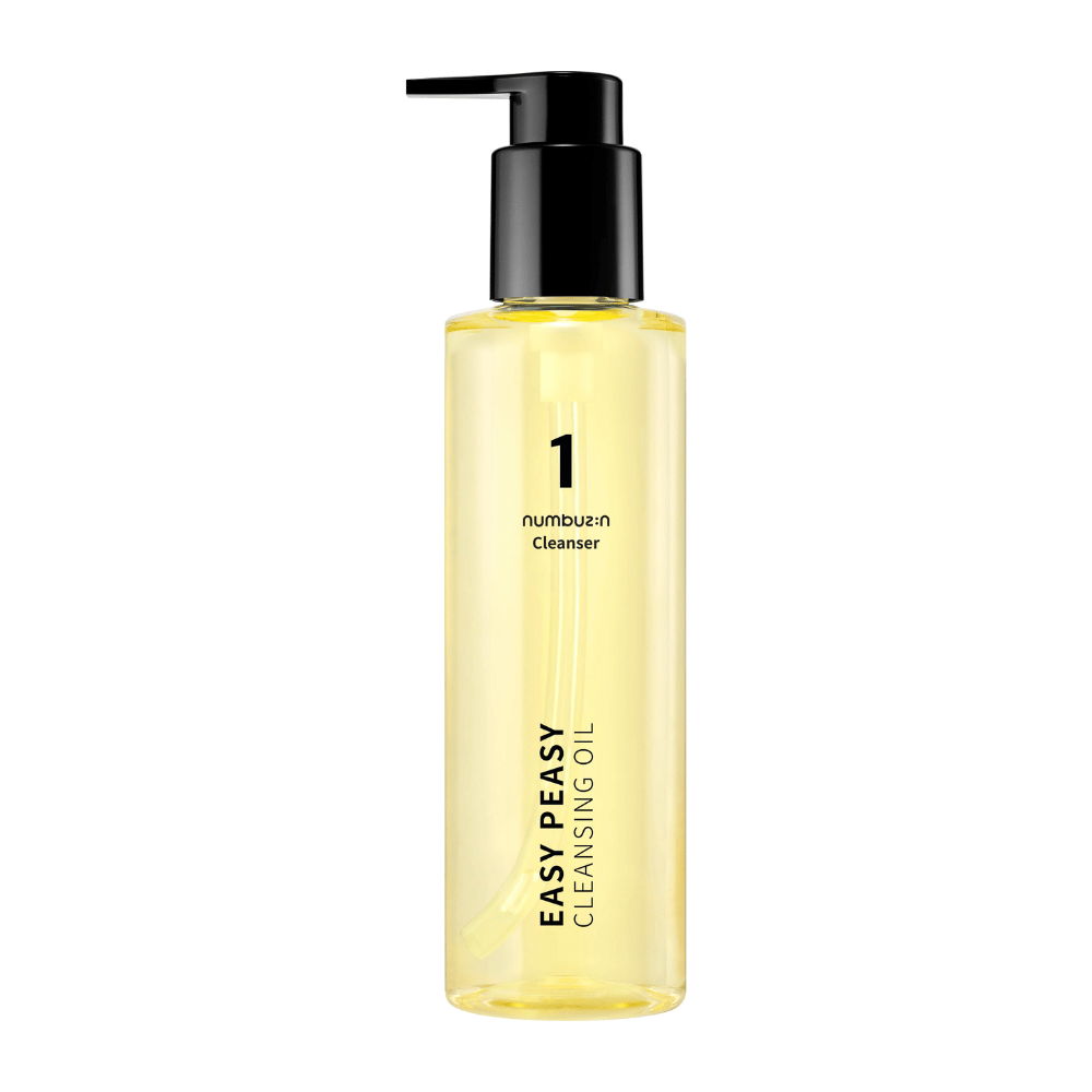 Imagen del producto de Numbuzin No.1 Easy Peasy Cleansing Oil, botella con bomba transparente con tapa negra sobre fondo blanco.