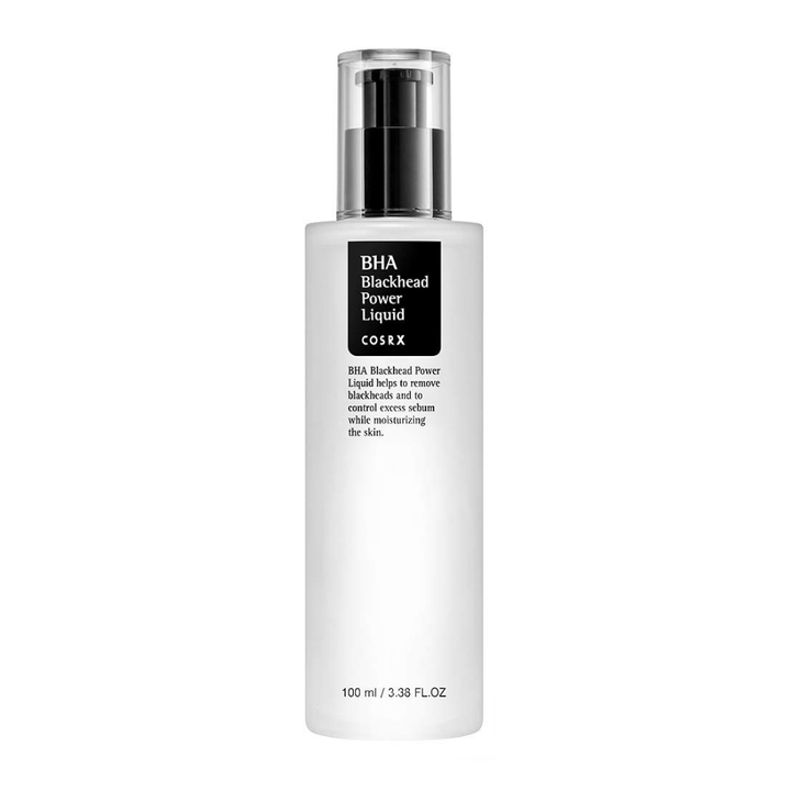 En flaska COSRX BHA Blackhead Power Liquid 100ml på vit bakgrund.