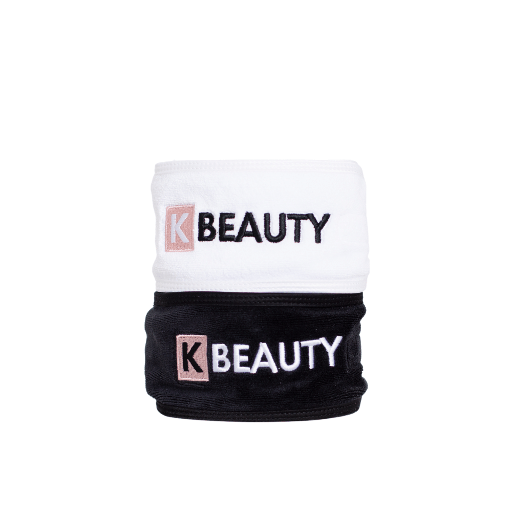 Dos cintas de maquillaje K-Beauty en blanco y negro con la palabra belleza.